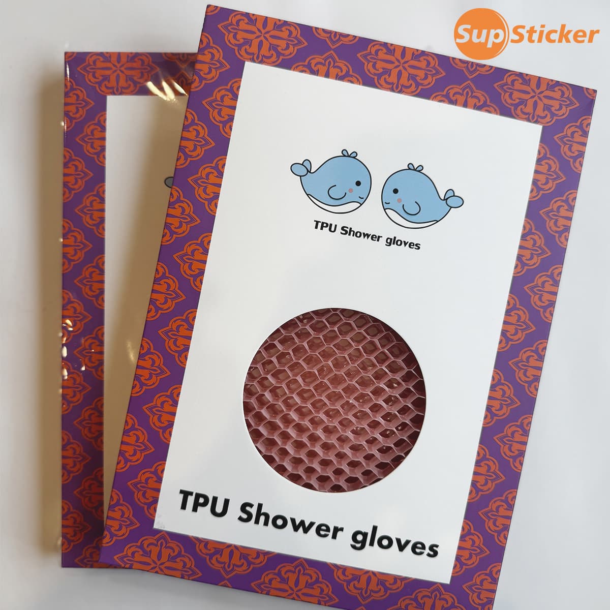 Current TPU shower glove product packaging